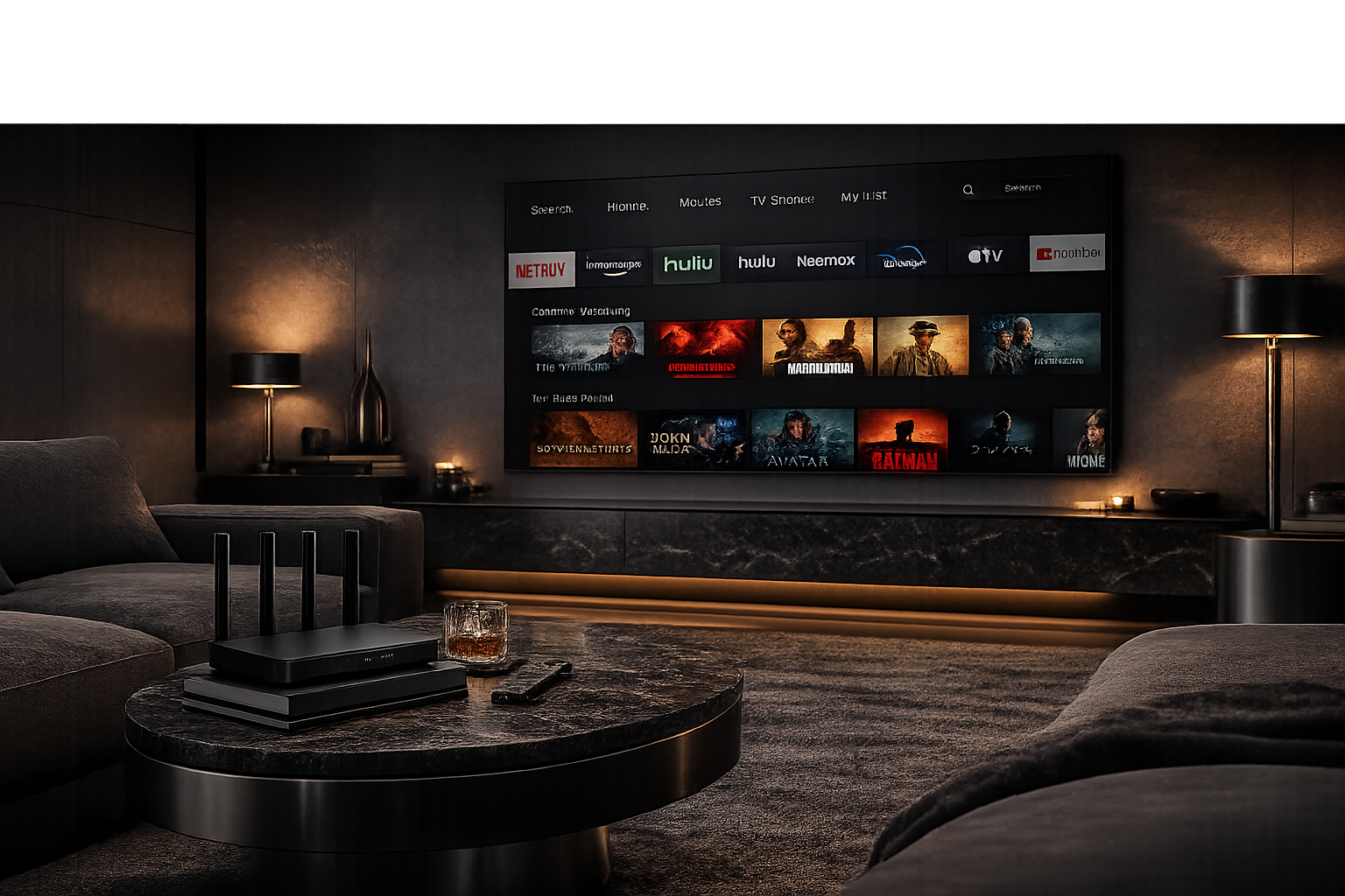 Modern luxury living room with PULEX.TECH router